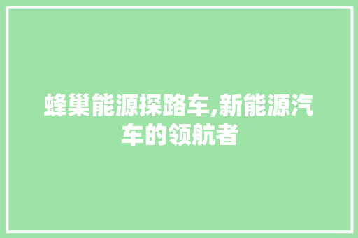 蜂巢能源探路车,新能源汽车的领航者