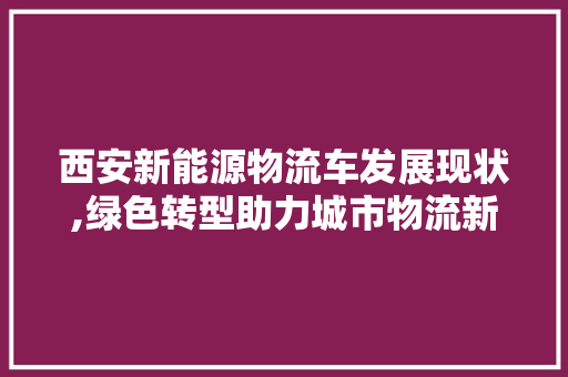 西安新能源物流车发展现状,绿色转型助力城市物流新篇章