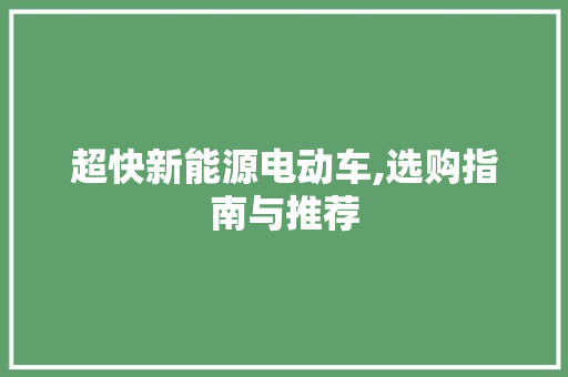 超快新能源电动车,选购指南与推荐