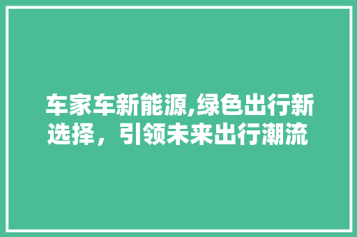 车家车新能源,绿色出行新选择，引领未来出行潮流 新款车型