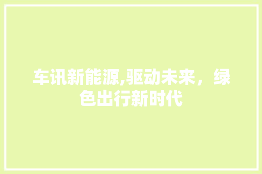 车讯新能源,驱动未来，绿色出行新时代 新款车型