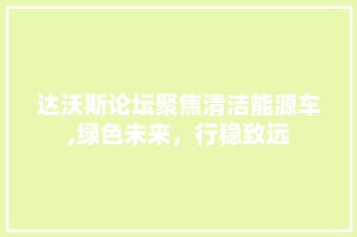 达沃斯论坛聚焦清洁能源车,绿色未来，行稳致远