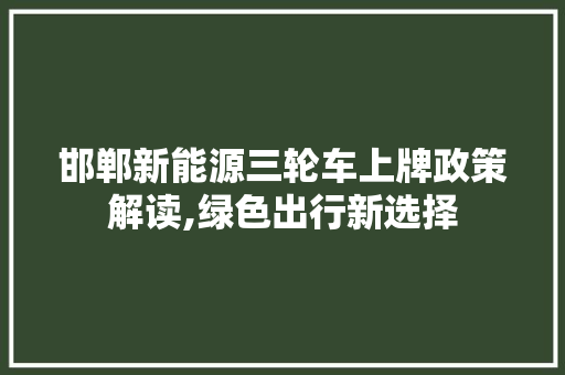 邯郸新能源三轮车上牌政策解读,绿色出行新选择 发动机配件