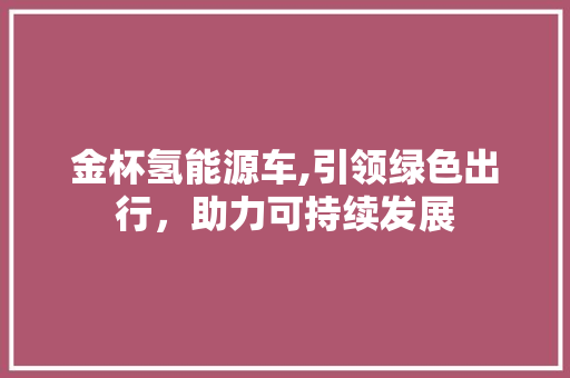 金杯氢能源车,引领绿色出行，助力可持续发展