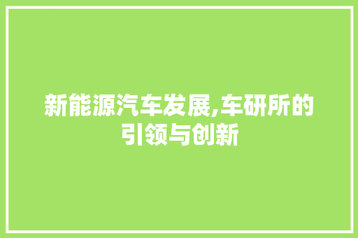 新能源汽车发展,车研所的引领与创新