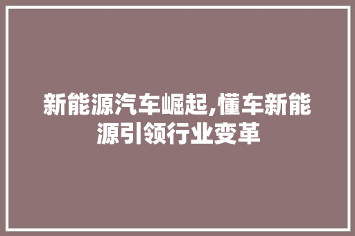 新能源汽车崛起,懂车新能源引领行业变革