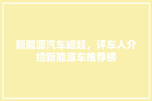 新能源汽车崛起，评车人介绍新能源车推荐榜