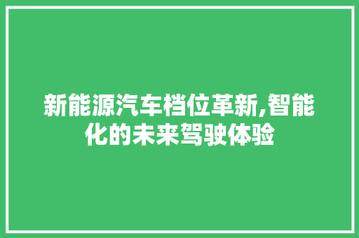 新能源汽车档位革新,智能化的未来驾驶体验