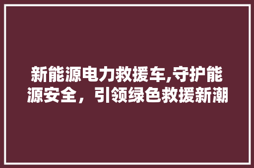 新能源电力救援车,守护能源安全，引领绿色救援新潮流