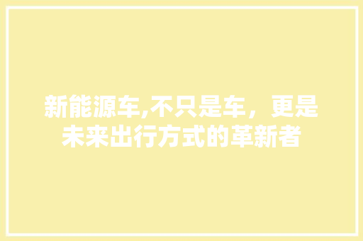新能源车,不只是车，更是未来出行方式的革新者