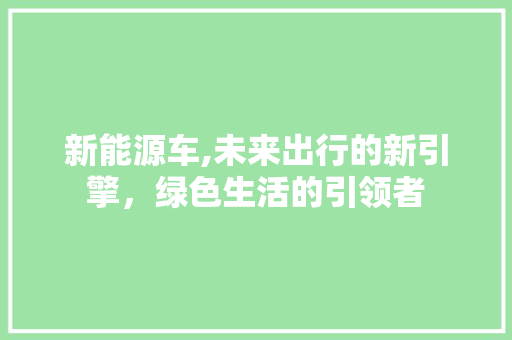 新能源车,未来出行的新引擎，绿色生活的引领者 新款车型