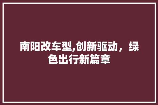 南阳改车型,创新驱动，绿色出行新篇章