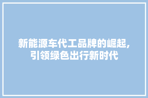 新能源车代工品牌的崛起,引领绿色出行新时代