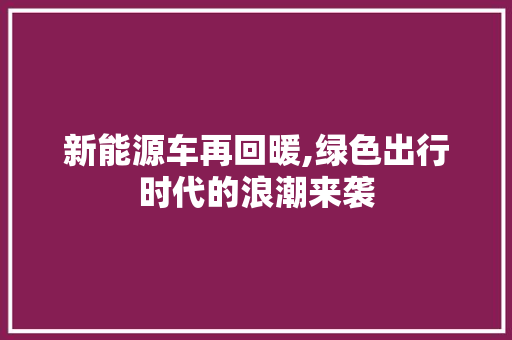 新能源车再回暖,绿色出行时代的浪潮来袭