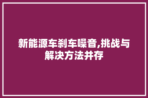 新能源车刹车噪音,挑战与解决方法并存