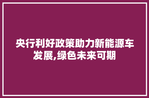 央行利好政策助力新能源车发展,绿色未来可期