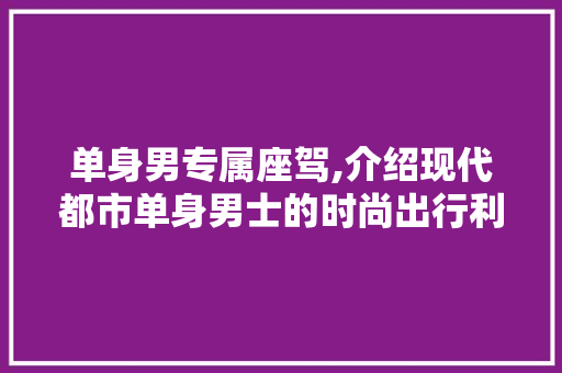单身男专属座驾,介绍现代都市单身男士的时尚出行利器