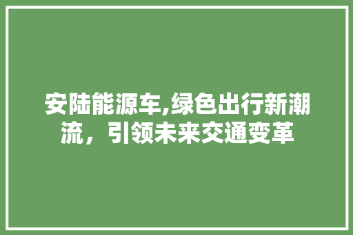 安陆能源车,绿色出行新潮流，引领未来交通变革