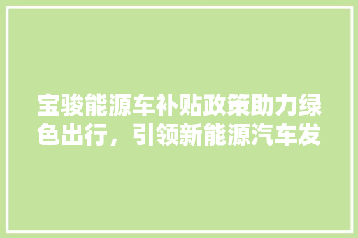 宝骏能源车补贴政策助力绿色出行，引领新能源汽车发展新潮流