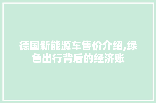 德国新能源车售价介绍,绿色出行背后的经济账