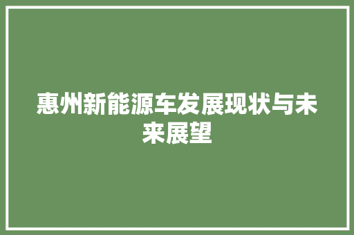 惠州新能源车发展现状与未来展望