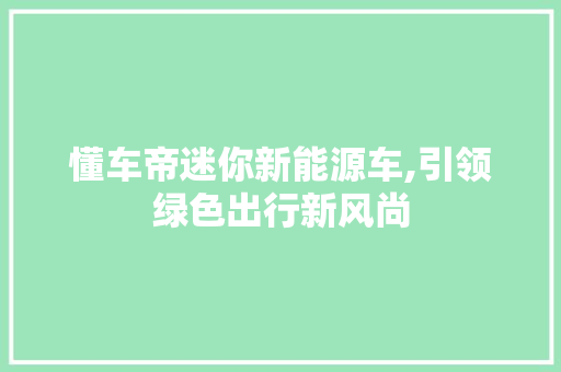 懂车帝迷你新能源车,引领绿色出行新风尚