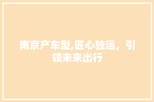 南京产车型,匠心独运，引领未来出行
