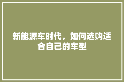 新能源车时代，如何选购适合自己的车型
