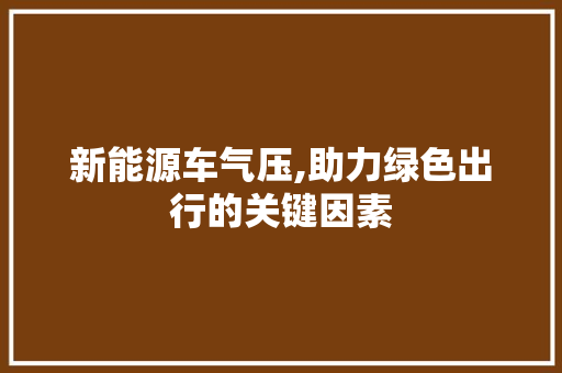 新能源车气压,助力绿色出行的关键因素