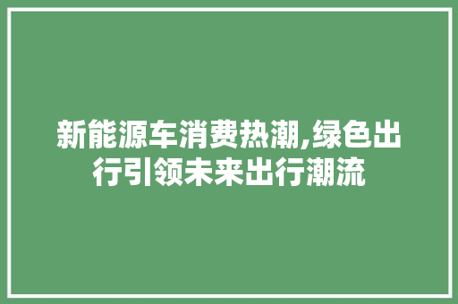新能源车消费热潮,绿色出行引领未来出行潮流