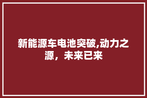 新能源车电池突破,动力之源，未来已来