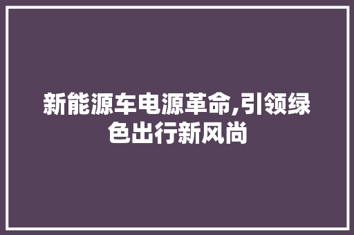 新能源车电源革命,引领绿色出行新风尚