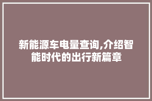 新能源车电量查询,介绍智能时代的出行新篇章