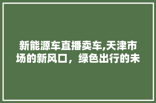 新能源车直播卖车,天津市场的新风口，绿色出行的未来趋势
