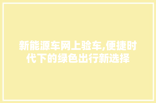 新能源车网上验车,便捷时代下的绿色出行新选择 汽车配件