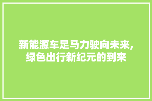 新能源车足马力驶向未来,绿色出行新纪元的到来