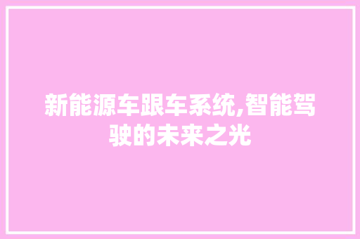 新能源车跟车系统,智能驾驶的未来之光