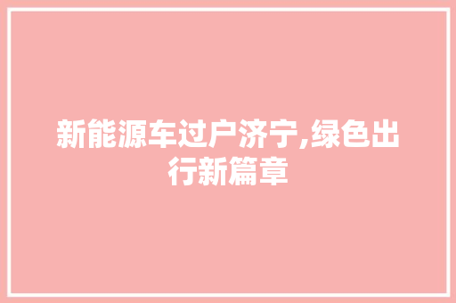 新能源车过户济宁,绿色出行新篇章