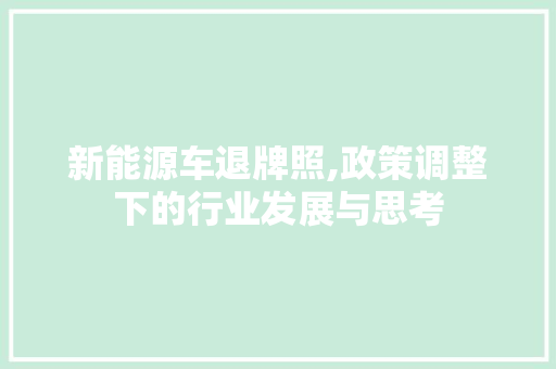 新能源车退牌照,政策调整下的行业发展与思考