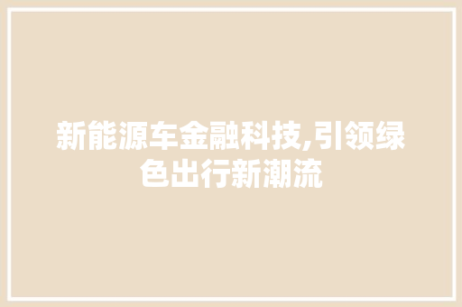 新能源车金融科技,引领绿色出行新潮流 蓄电池配件