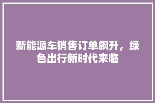 新能源车销售订单飙升，绿色出行新时代来临