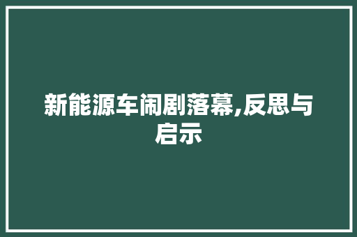 新能源车闹剧落幕,反思与启示