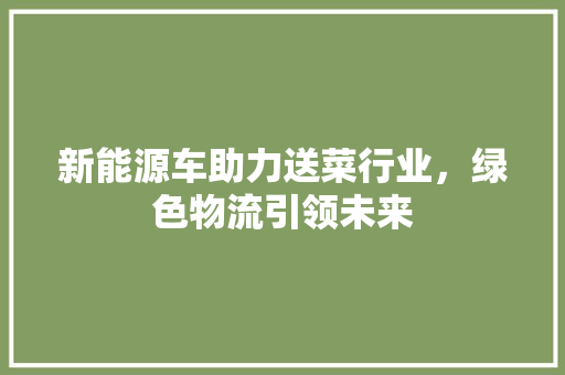 新能源车助力送菜行业，绿色物流引领未来