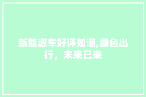 新能源车好评如潮,绿色出行，未来已来