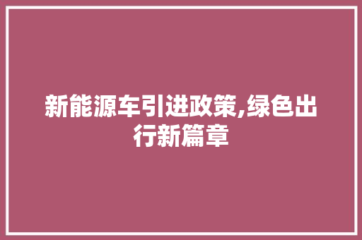 新能源车引进政策,绿色出行新篇章 变速箱配件