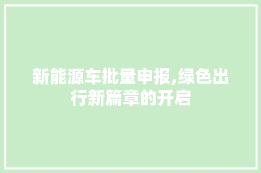 新能源车批量申报,绿色出行新篇章的开启