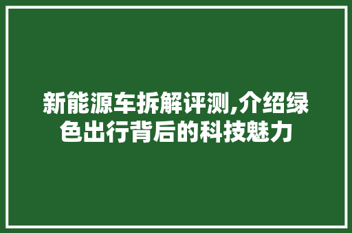 新能源车拆解评测,介绍绿色出行背后的科技魅力