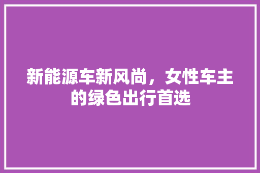 新能源车新风尚，女性车主的绿色出行首选