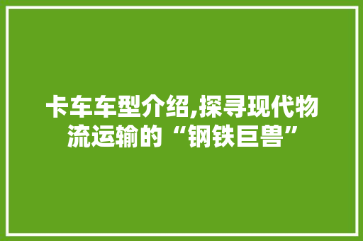 卡车车型介绍,探寻现代物流运输的“钢铁巨兽”