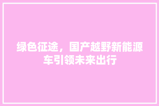 绿色征途，国产越野新能源车引领未来出行
